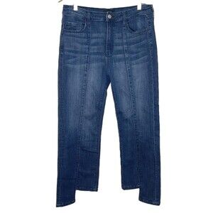 Vervet Jean Capris Blue Women Size 30 Crop Flare Uneven Hem Middle Seam